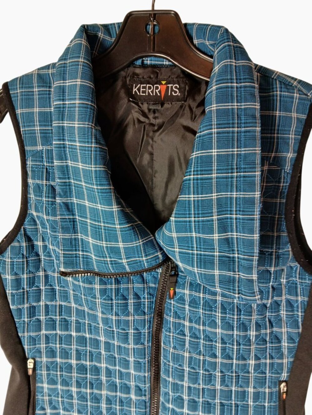 Kerrits Womens Quilted Blue Plaid Riding Vest S Asymmetrical Equestrian Riding - Picture 4 of 16